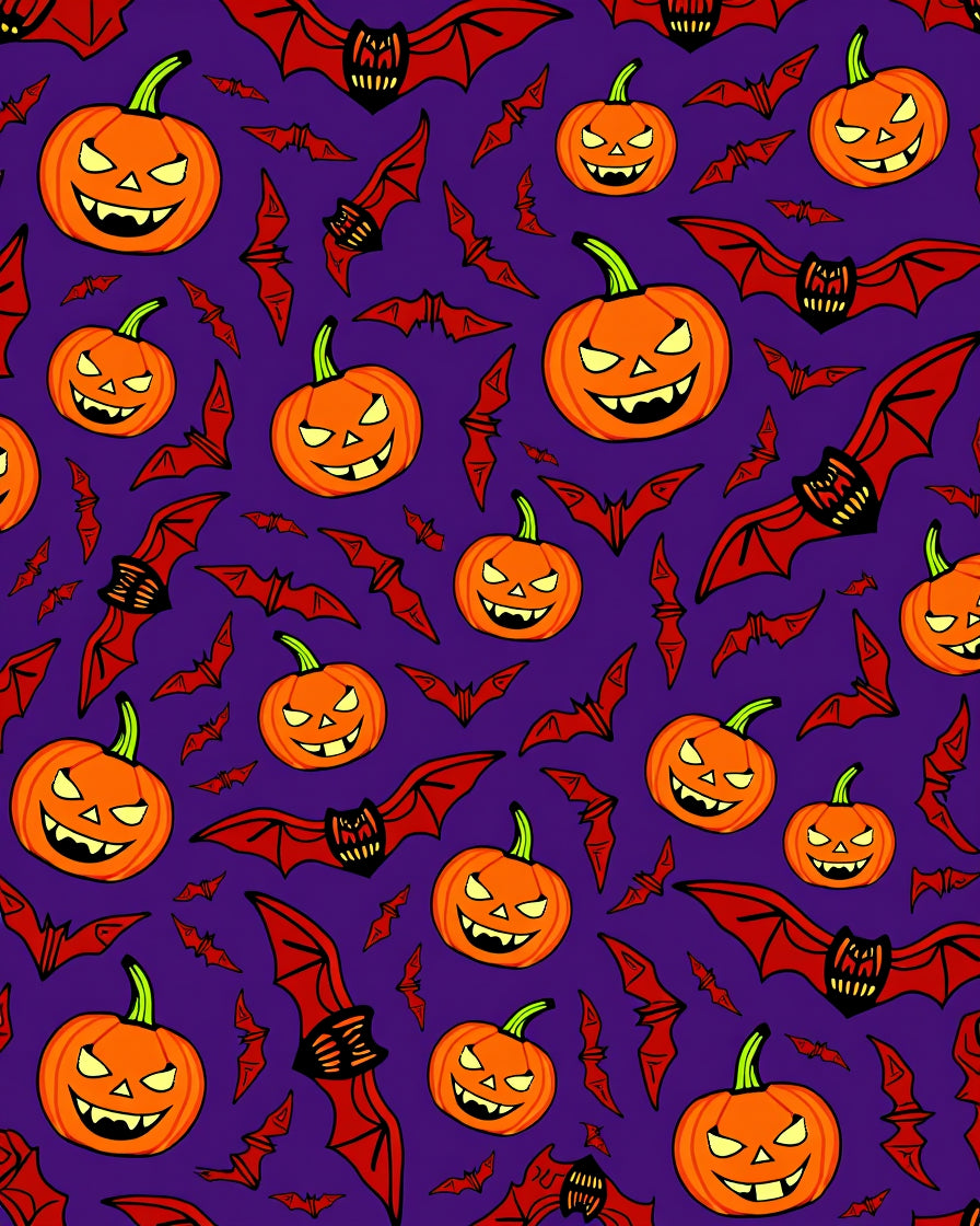 Spooky Orange Pumpkin Bat Collage Rug