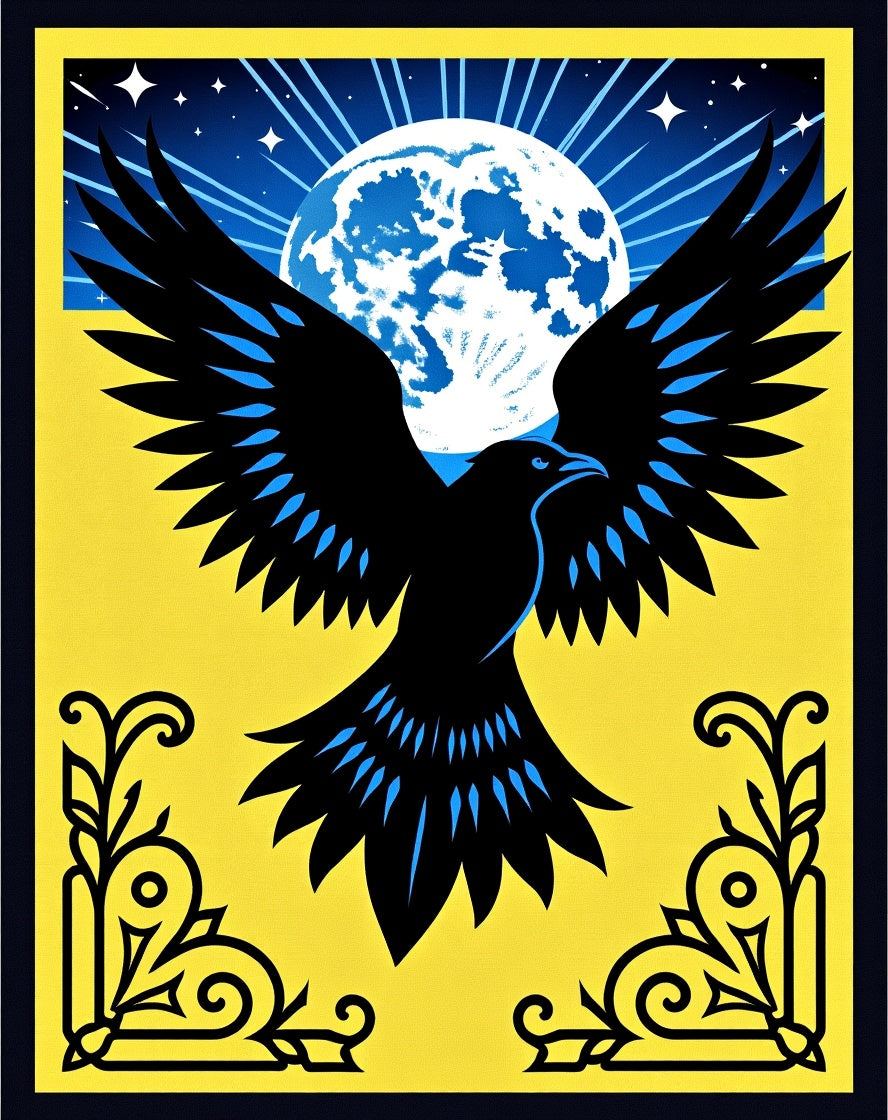 Midnight Crow Moon Yellow Rug