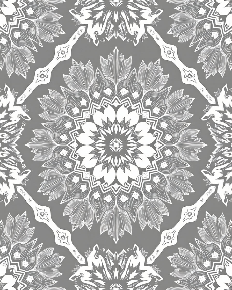 Gray Mandala Floral Medallion Rug