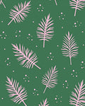 Pink Palm Frond Scattered Green Rug