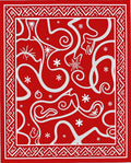 Bold Red White Swirl Snowflake Border Rug