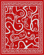 Bold Red White Swirl Snowflake Border Rug