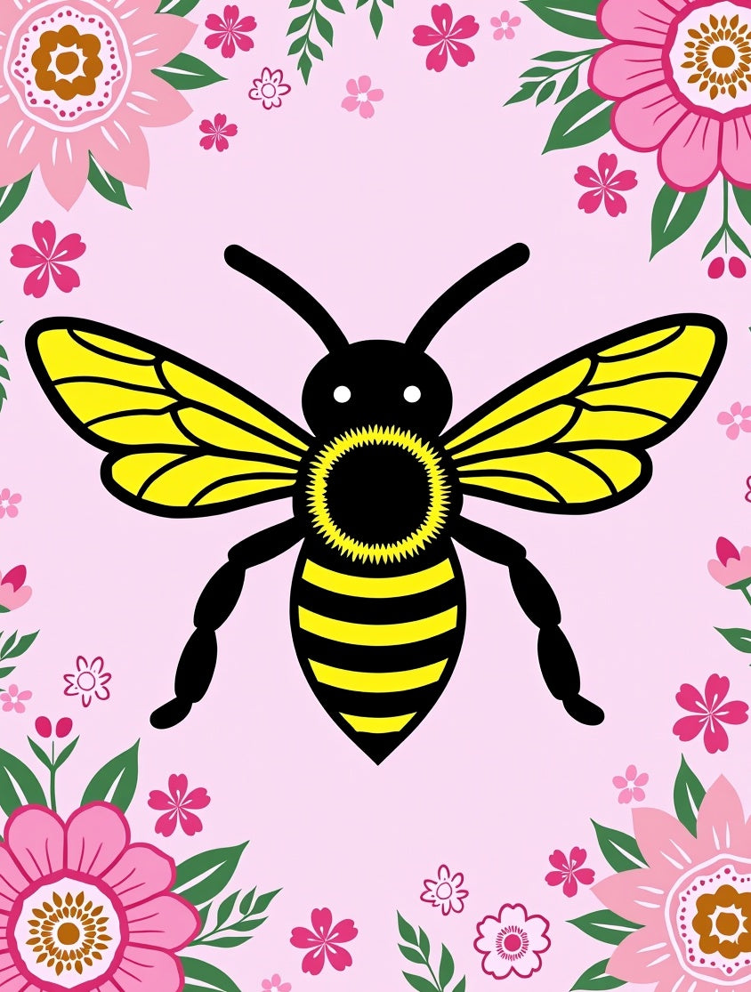Happy Bee Floral Garden Pink Rug