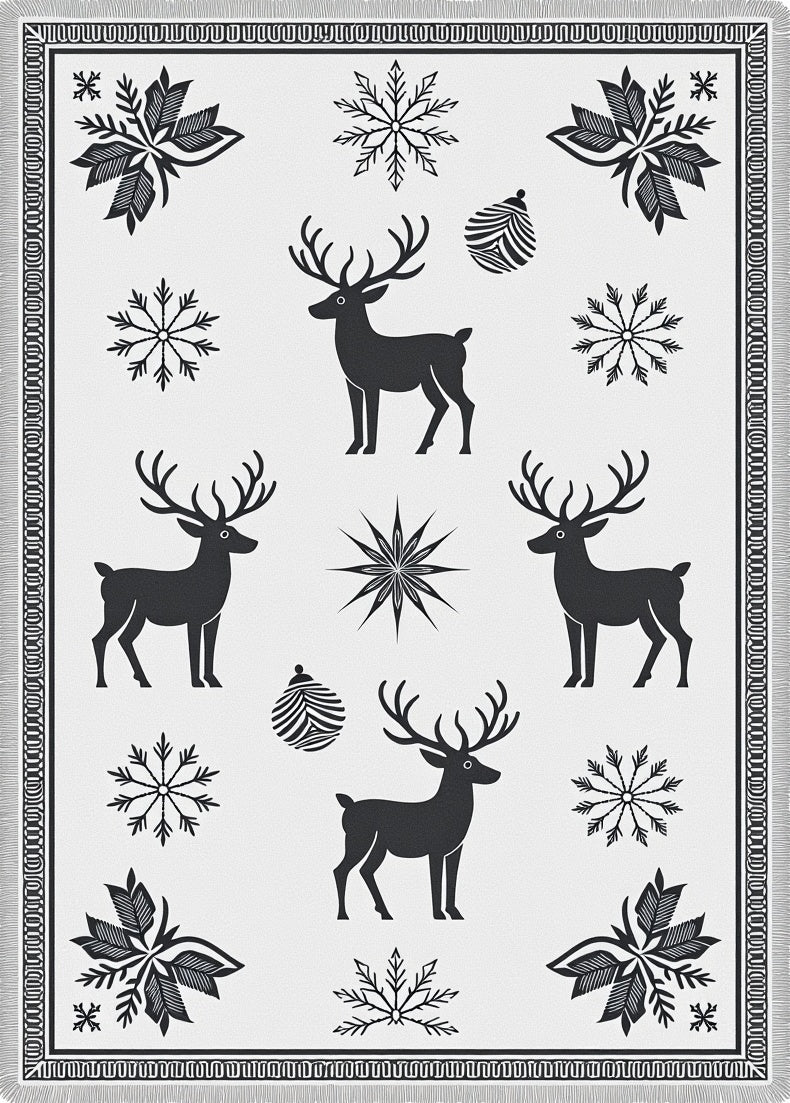 Rustic Black Deer Snowflake Motif Rug