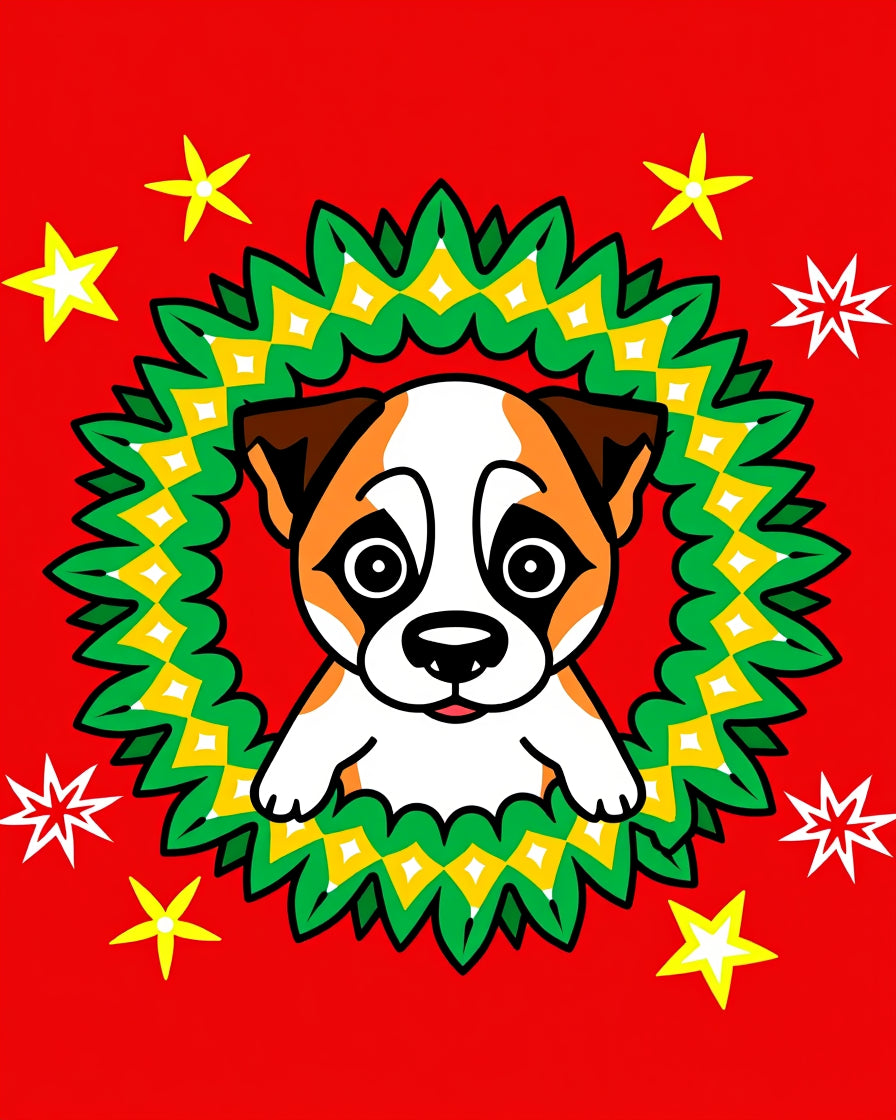 Cute Dog Christmas Wreath Stars Rug
