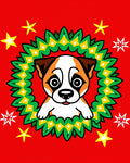 Cute Dog Christmas Wreath Stars Rug