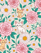 Playful Kittens Amongst Pink Roses Rug