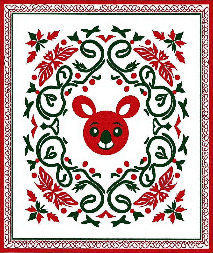 Red Koala Festive Floral Border Rug