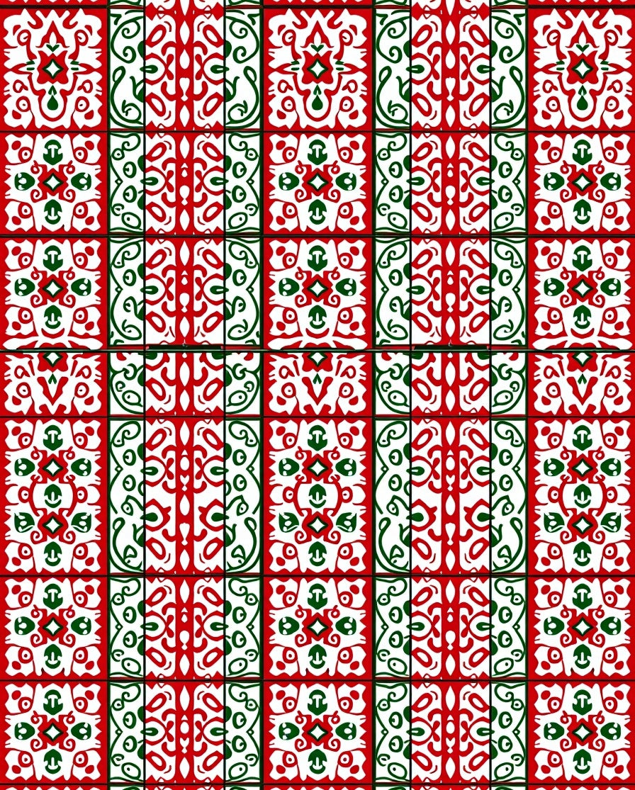 Red Green Ornate Geometric Medallion Rug