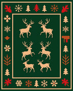 Forest Green Reindeer Snowflake Border Rug