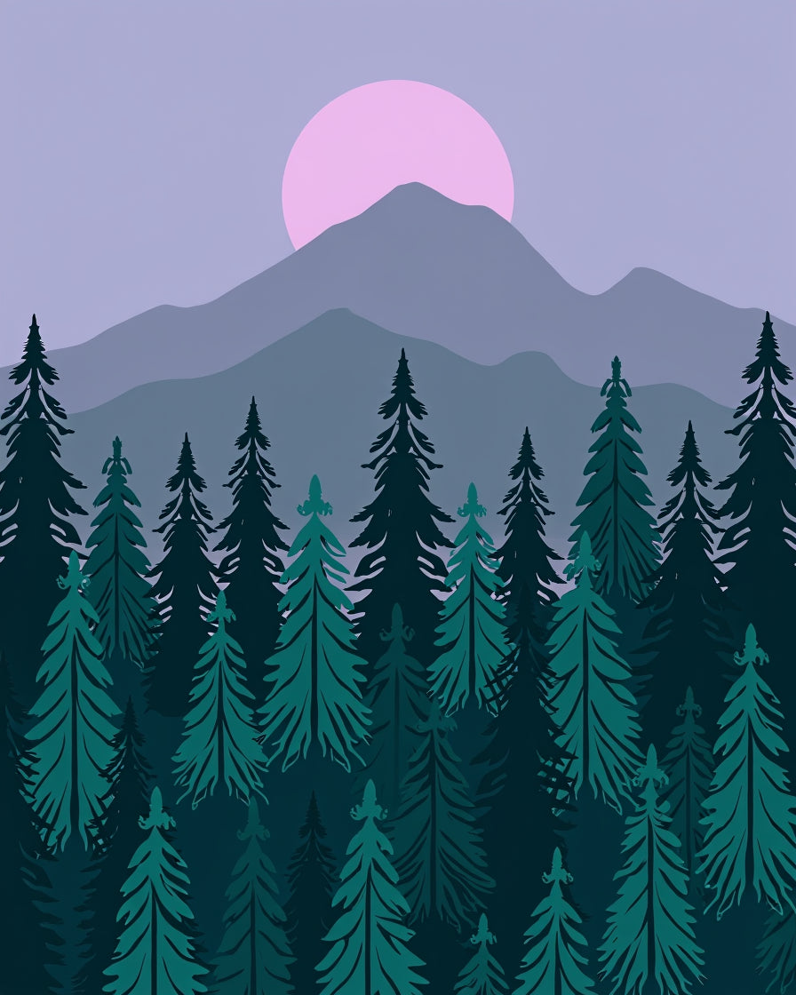 Forest Moon Serene Landscape Trees Rug