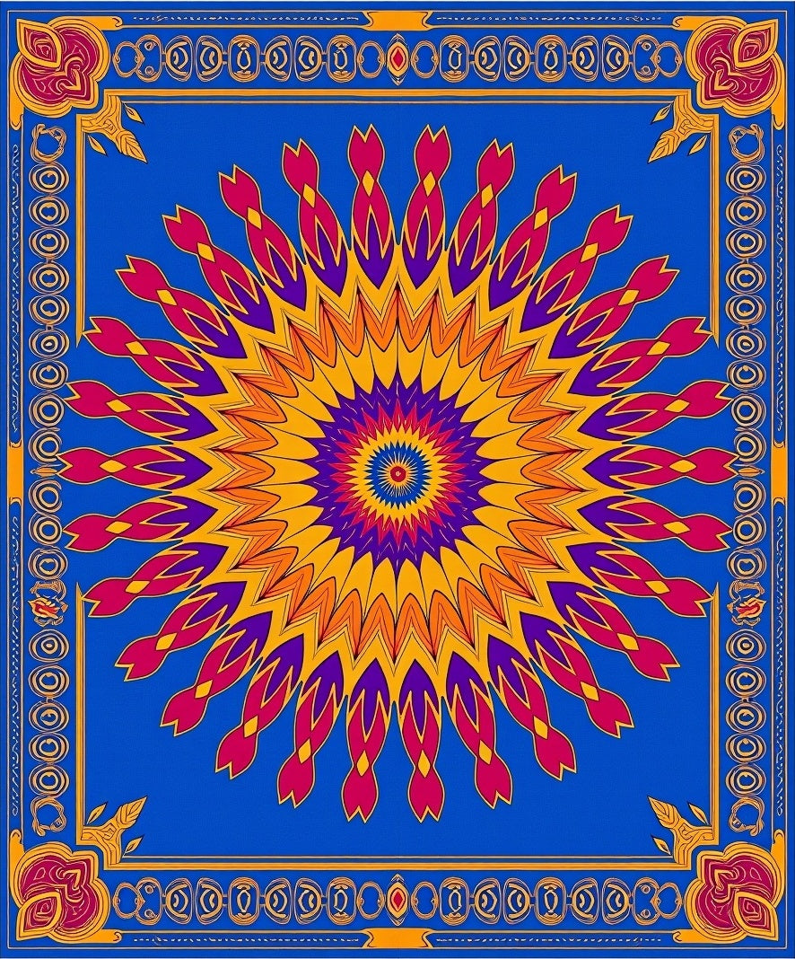 Vivid Blue Geometric Sunburst Mandala Rug