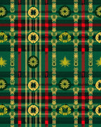 Green Red Gold Plaid Floral Rug