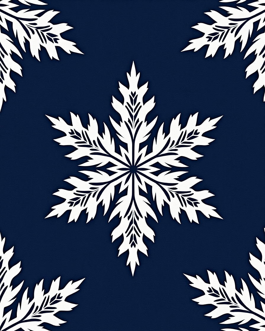 White Snowflake Navy Blue Background Rug