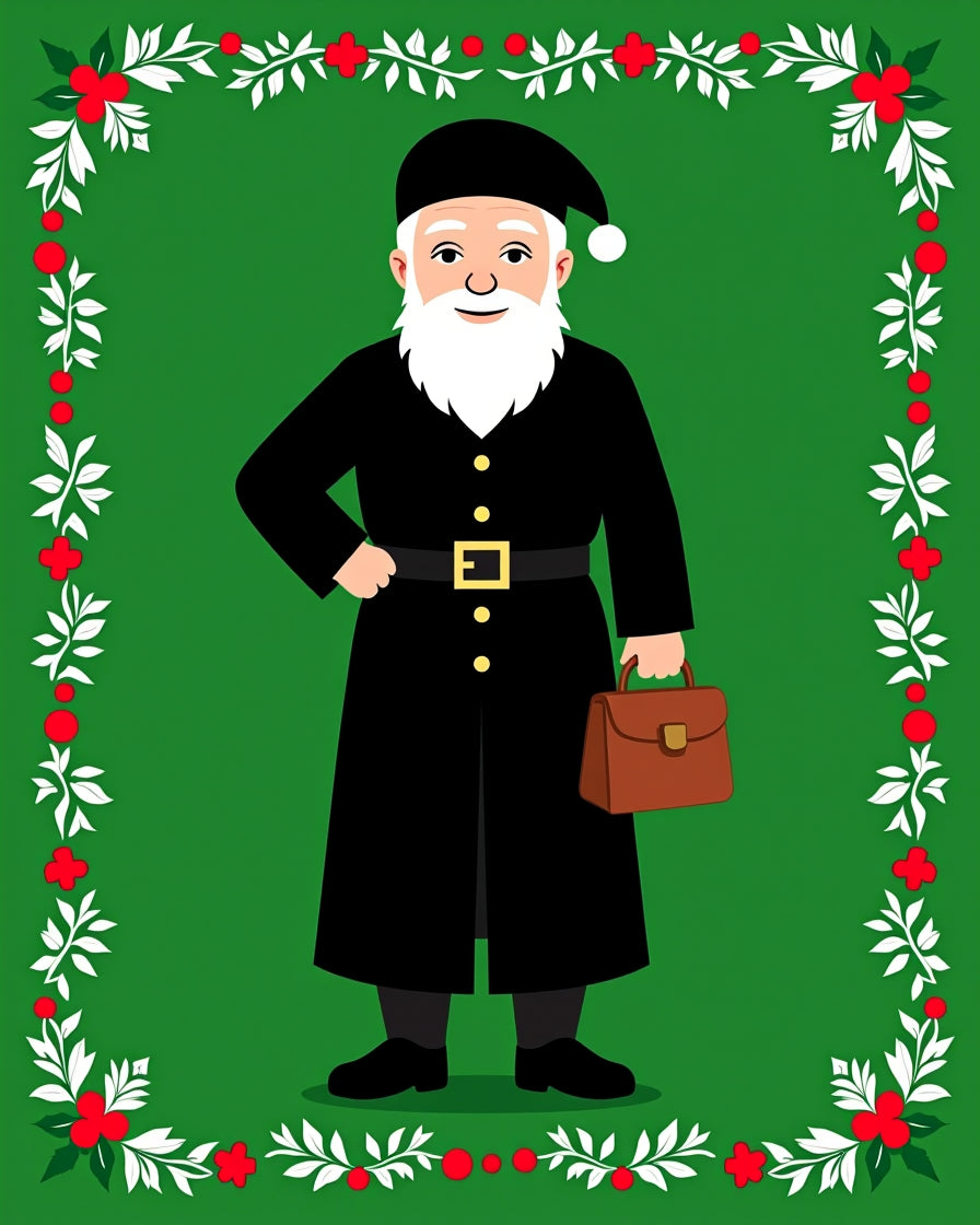 Christmas Black Coat Santa Briefcase Rug