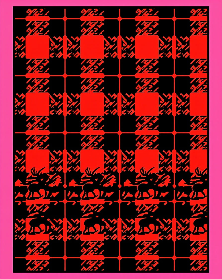 Rustic Red Black Deer Plaid Rug