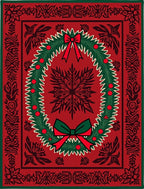 Red Wreath Festive Holiday Border Rug