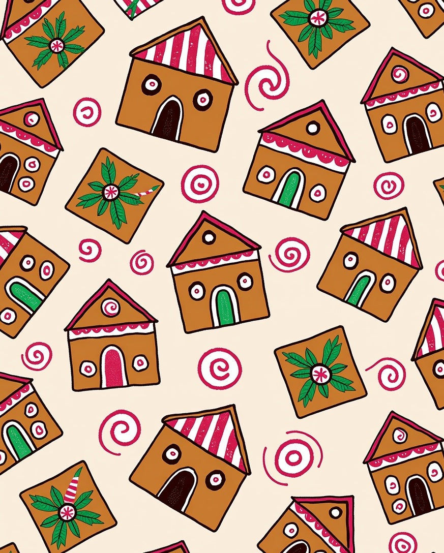 Brown Gingerbread Houses with Swirls Rug
