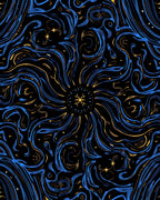 Celestial Swirl Blue Gold Starburst Rug