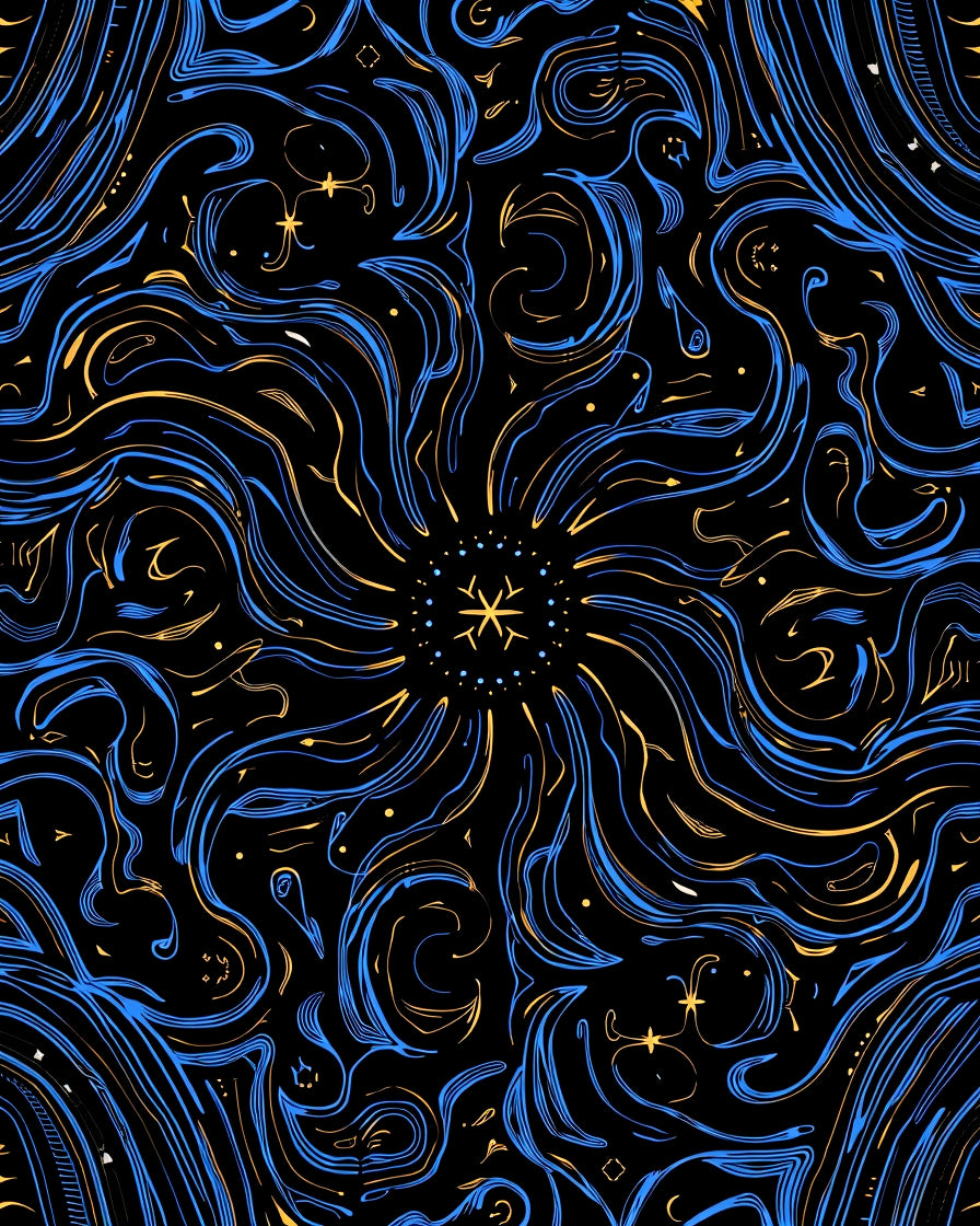 Celestial Swirl Blue Gold Starburst Rug