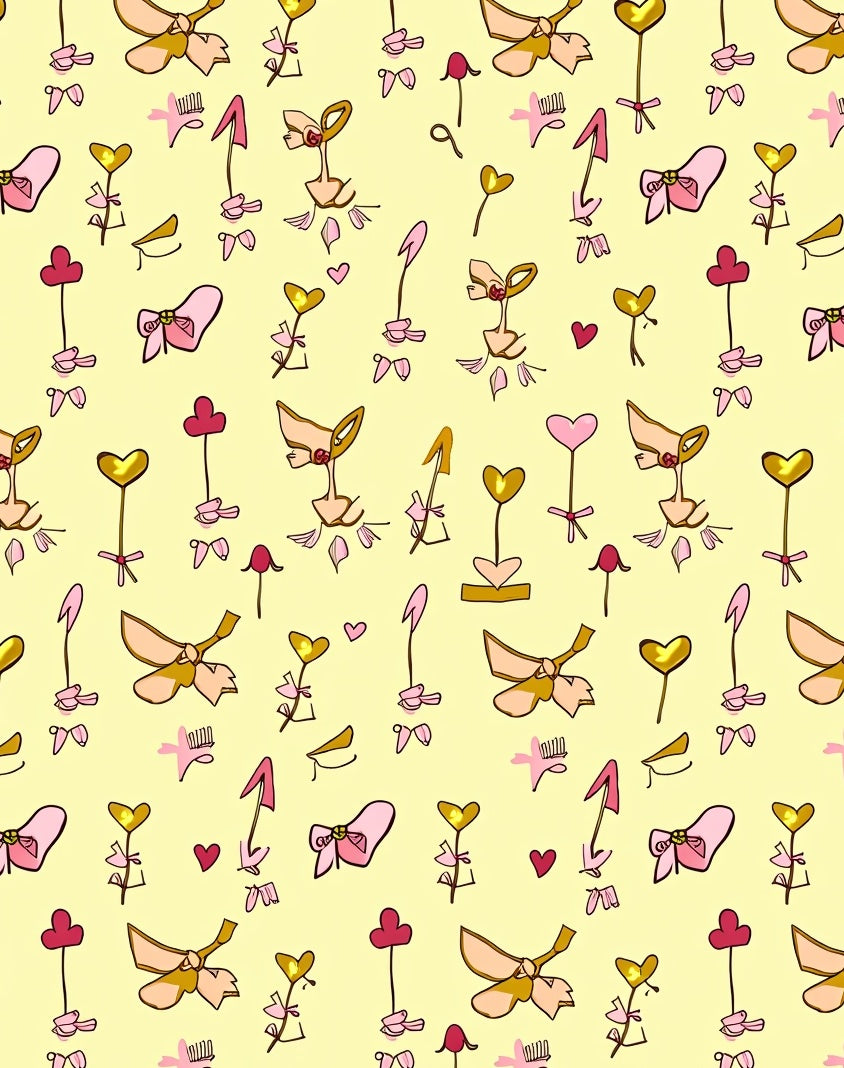 Pink Golden Heart Floral Bows Rug