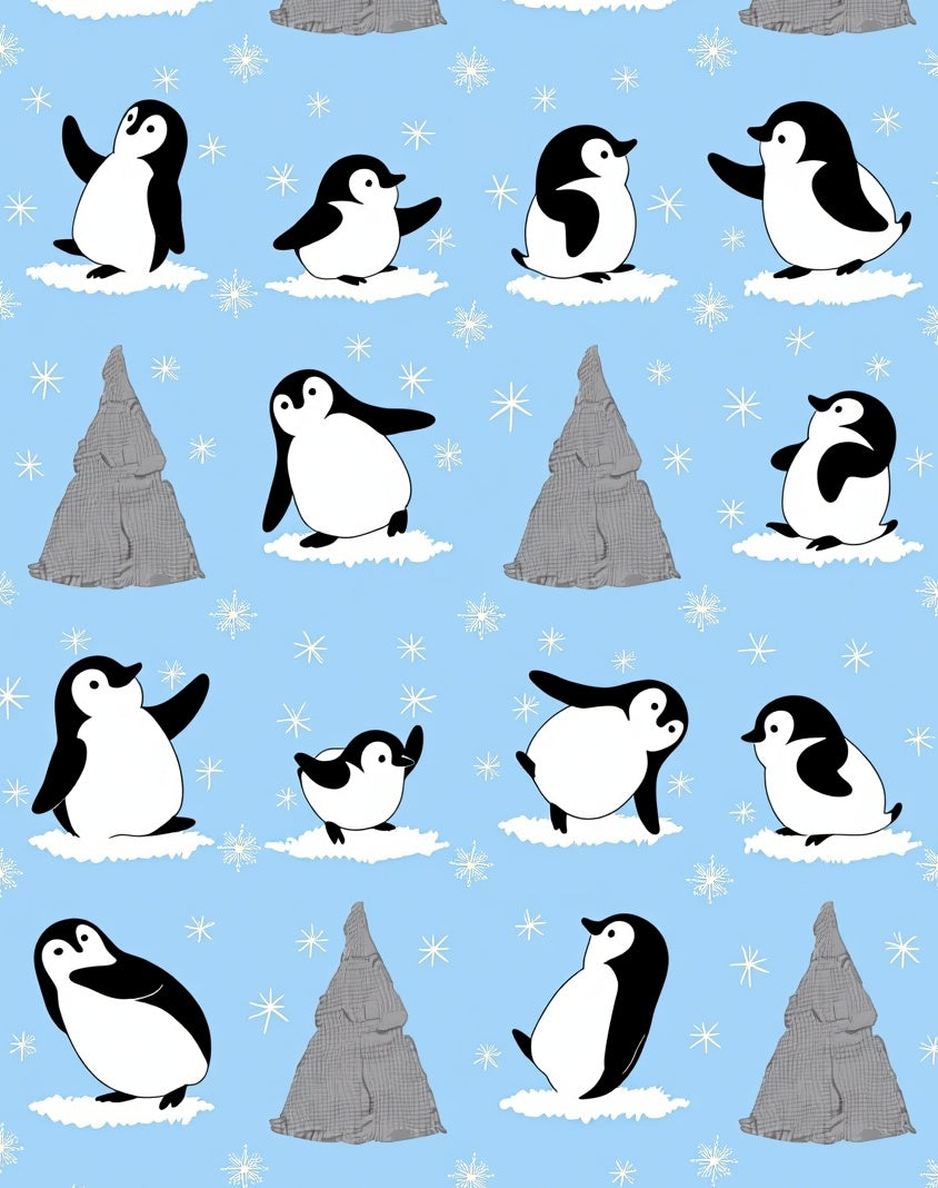 Whimsical Penguin Snowflakes Iceberg Background Rug