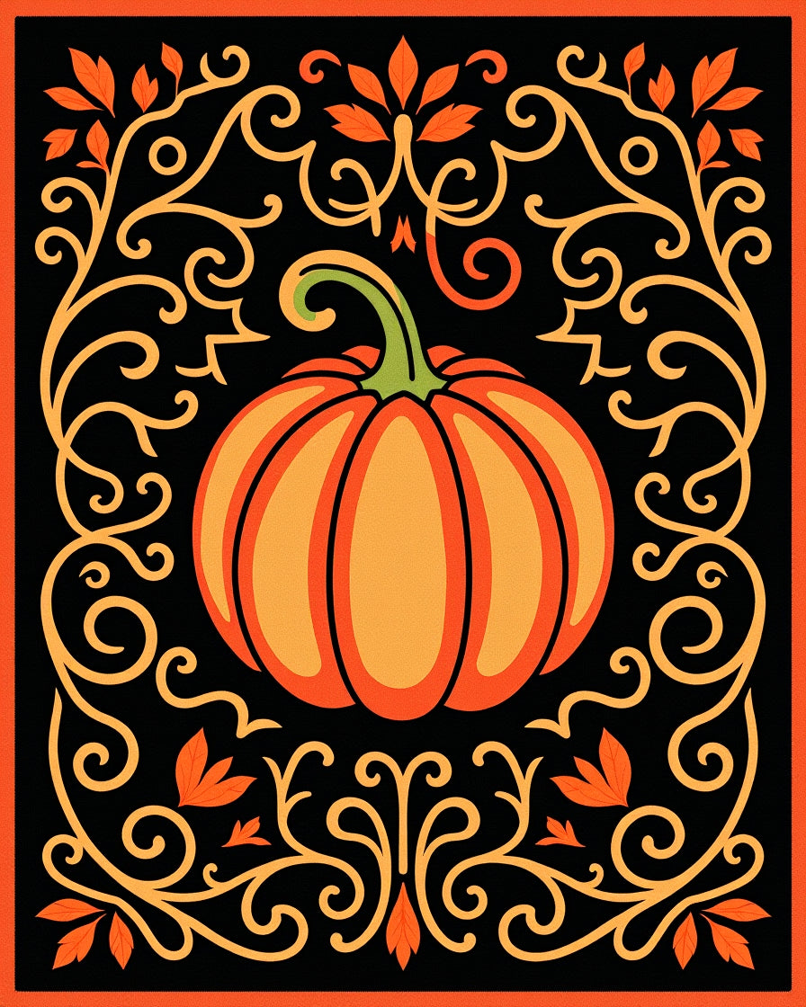 Autumn Pumpkin Ornate Scrollwork Rug