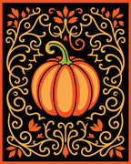 Autumn Pumpkin Ornate Scrollwork Rug