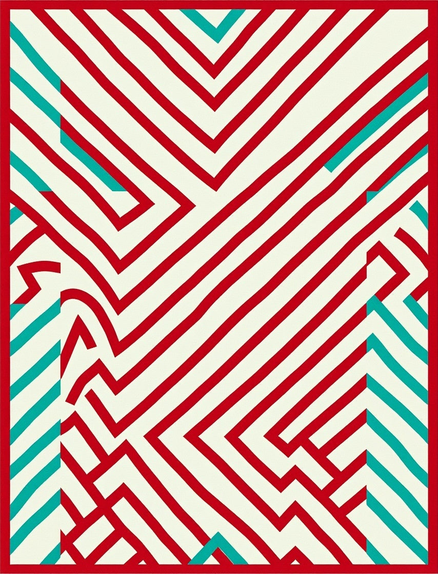 Crimson Aqua Labyrinth Lines Rug