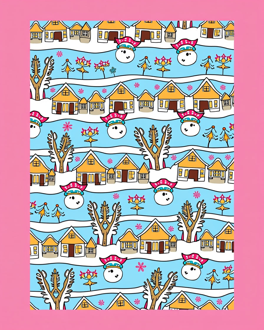 Winter Village Snowman House Scene Rug