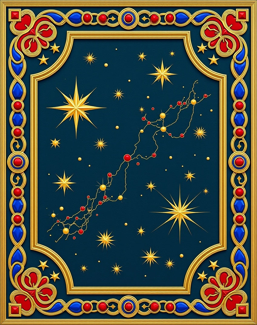 Golden Starry Constellation Border Rug