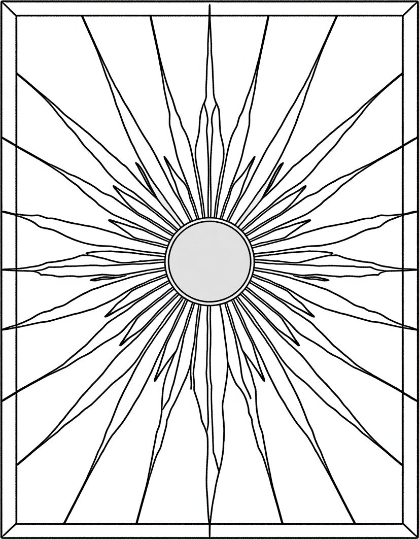 Radiant Sunburst Centerpiece Line Art Rug