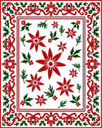 Festive Red Green Poinsettia Border Rug