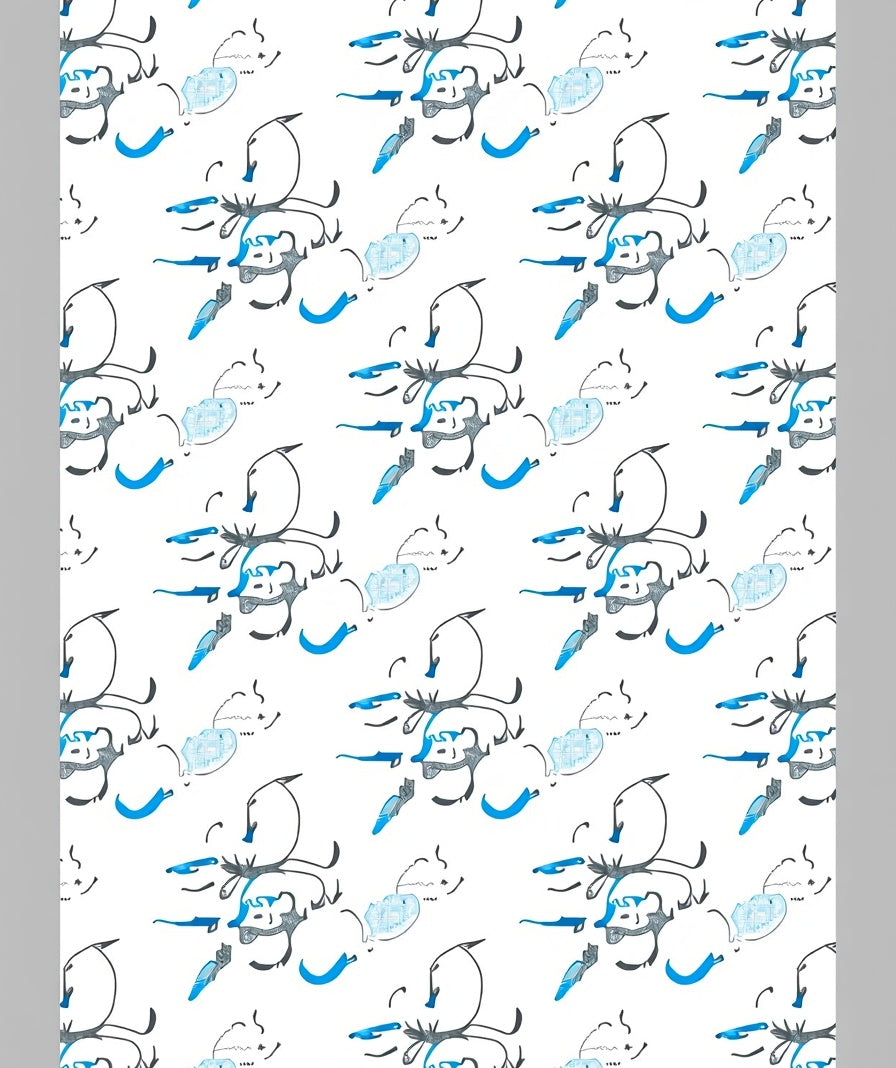 Abstract Blue Ink Sketch Collection Rug