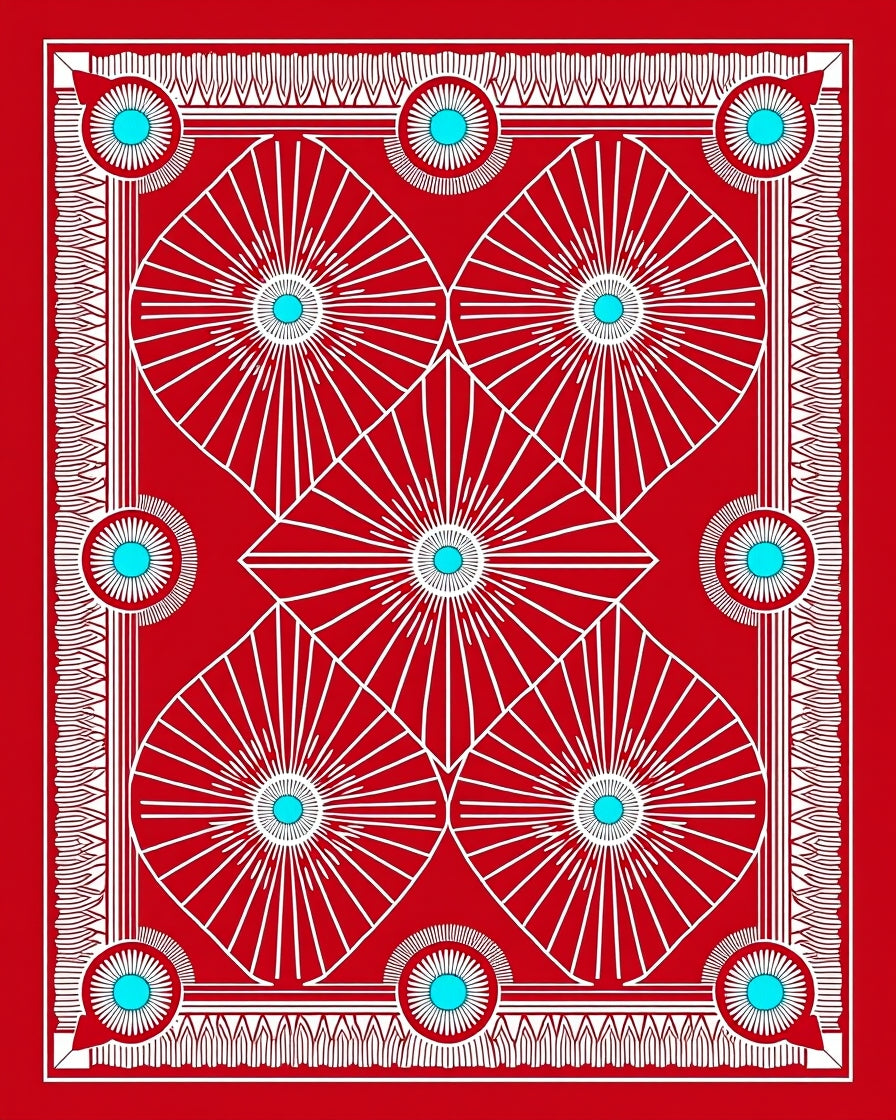 Vivid Red Sunburst Mandala Art Rug