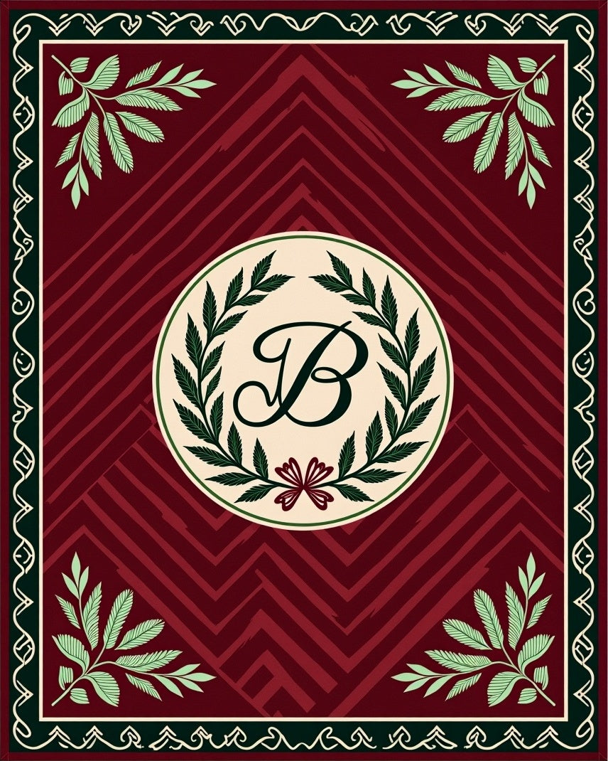 Elegant Burgundy Laurel Letter B Rug