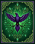 Enchanted Purple Bird Emerald Garden Rug