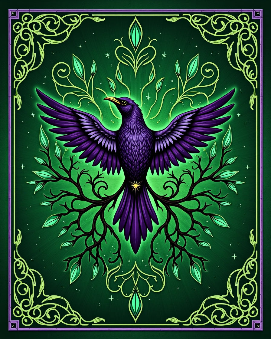 Enchanted Purple Bird Emerald Garden Rug