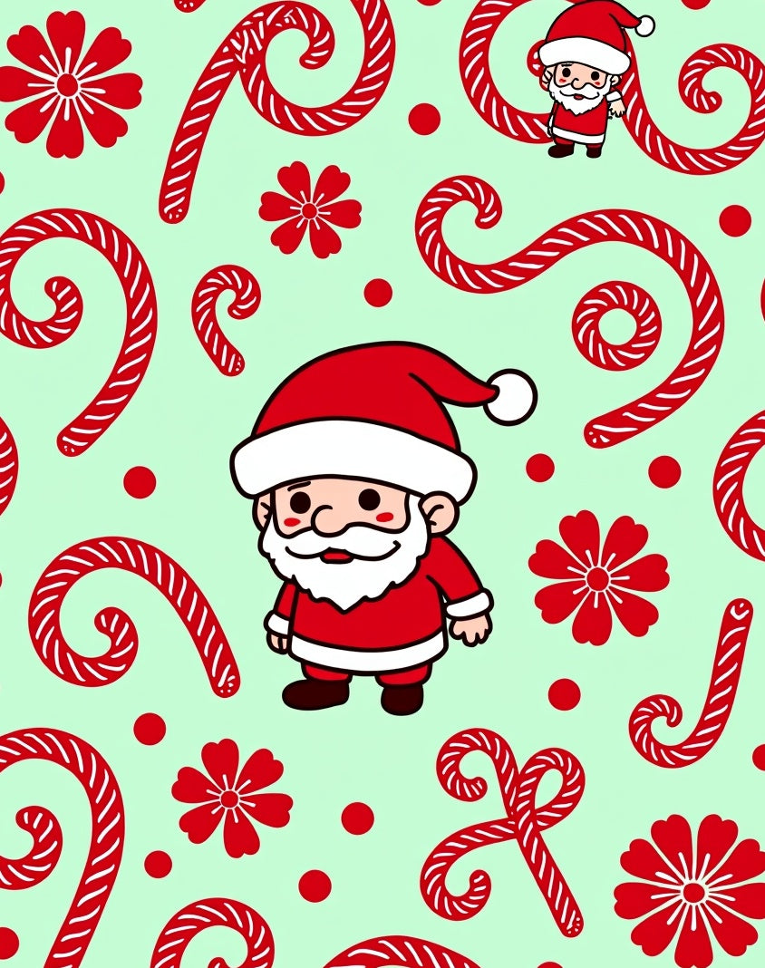 Santa Candy Cane Red Floral Background Rug