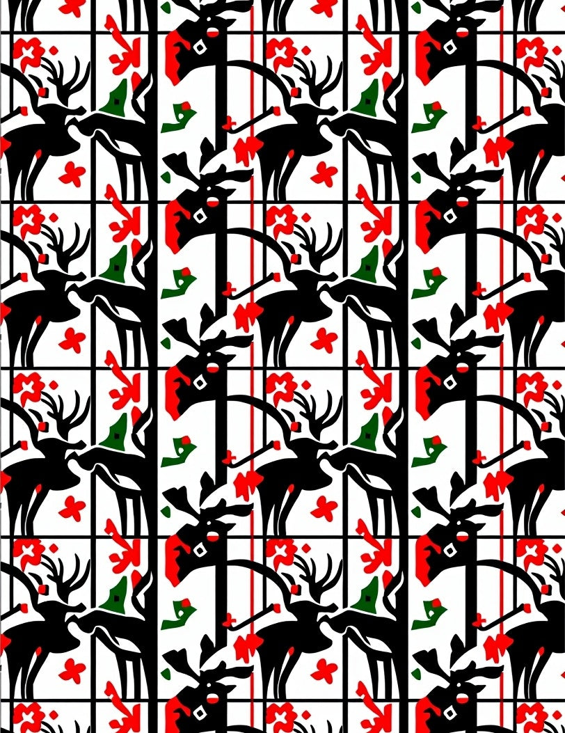 Black White Red Deer Stripe Rug