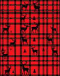 Red Black Plaid Deer Forest Rug