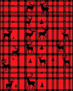 Red Black Plaid Deer Forest Rug