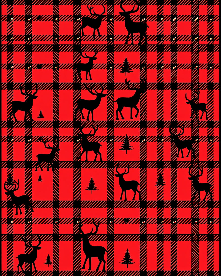 Red Black Plaid Deer Forest Rug
