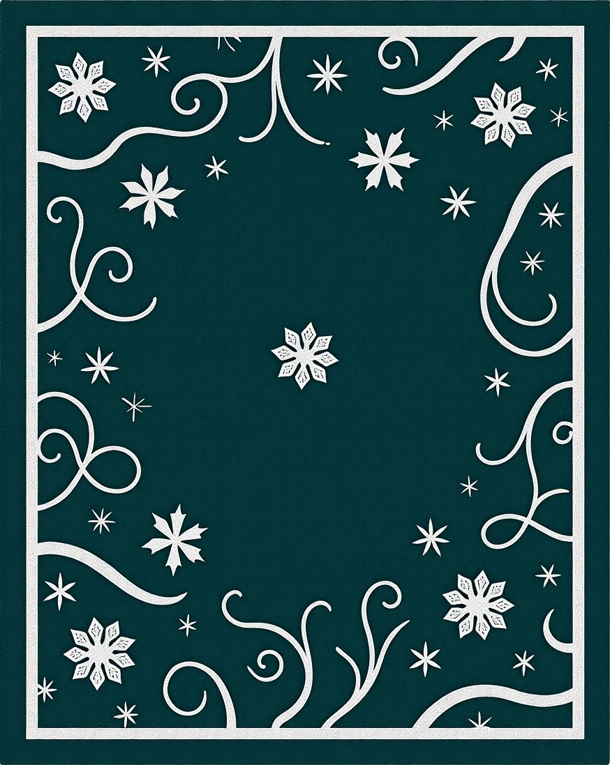 Teal Snowflake Swirl Border Rug