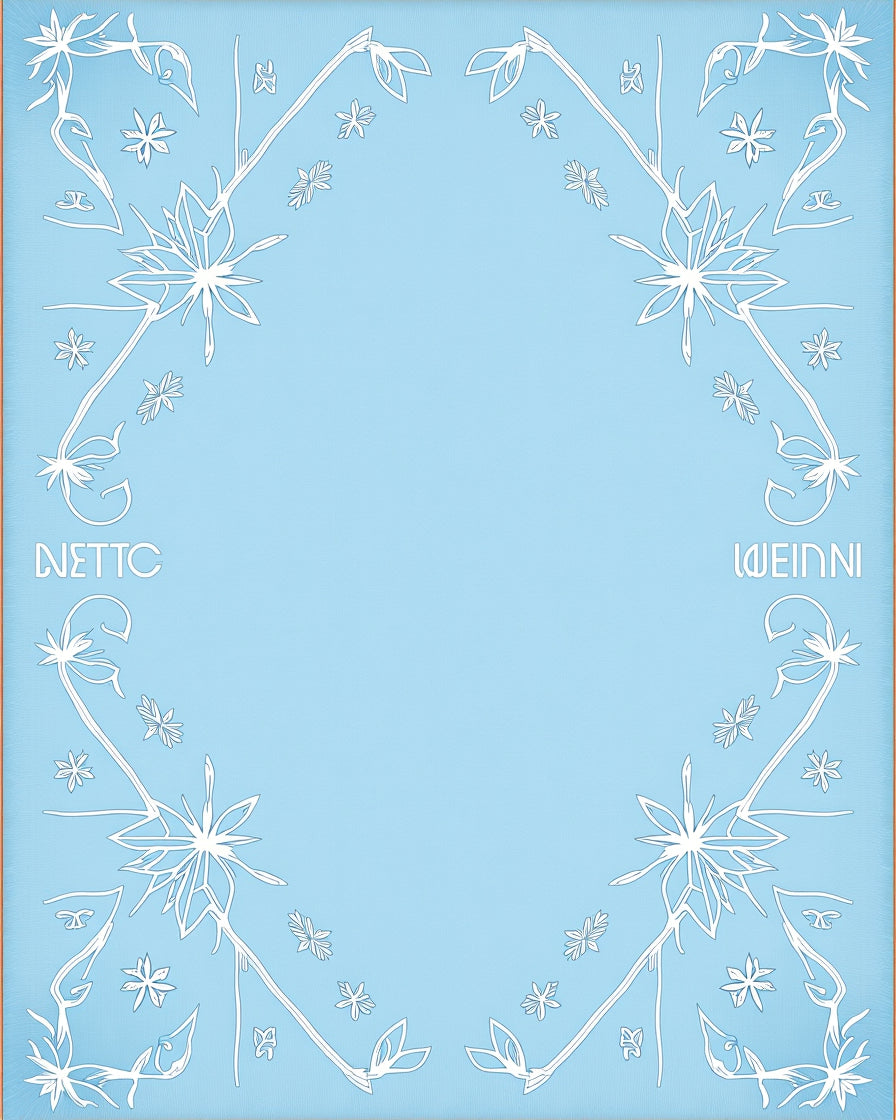 Pale Blue White Outline Floral Arrangement Rug