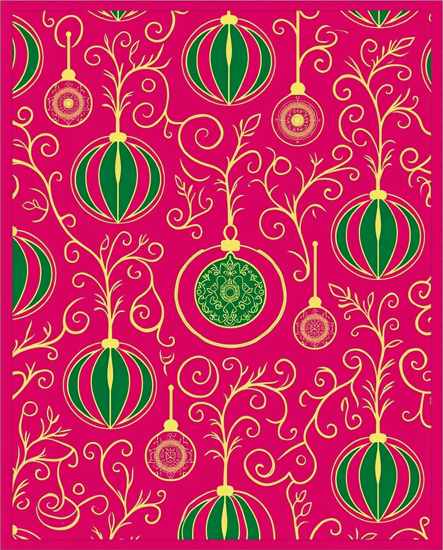 Vibrant Pink Green Ornament Garland Rug