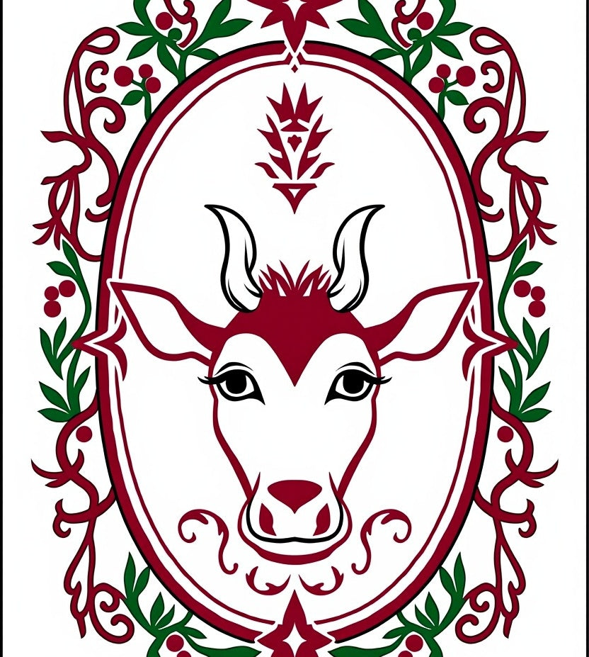 Crimson Deer Oval Folk Art Rug