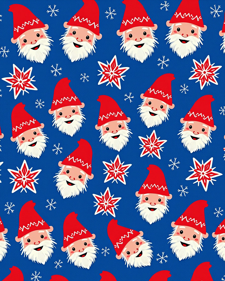 Jolly Red Gnomes Blue Snowflakes Rug