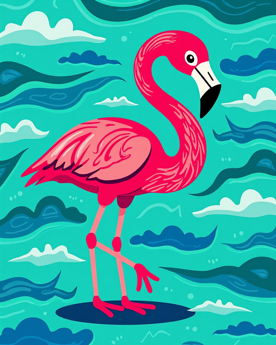 Vibrant Pink Flamingo Teal Wave Rug
