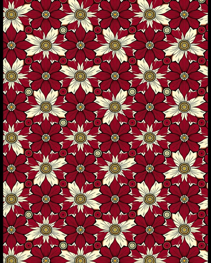 Deep Red Floral Sunburst Arrangement Rug